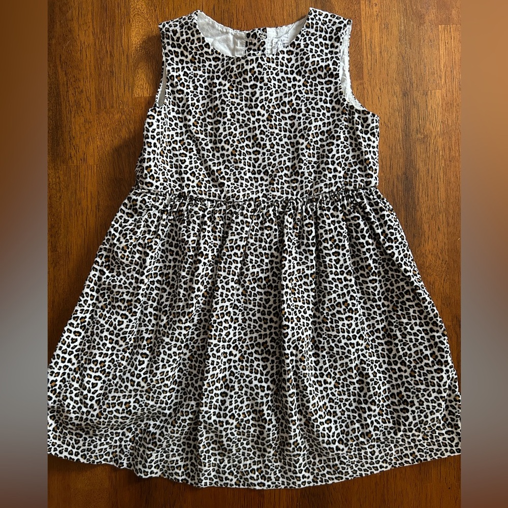GAP Leopard Print Corduroy Dress | Girl Size 4 | Neutral Sleeveless Button Back - Picture 10 of 10